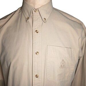 CHAPS RALPH LAUREN Mens M Button Down Shirt Beige Khaki Vintage Crest Pocket